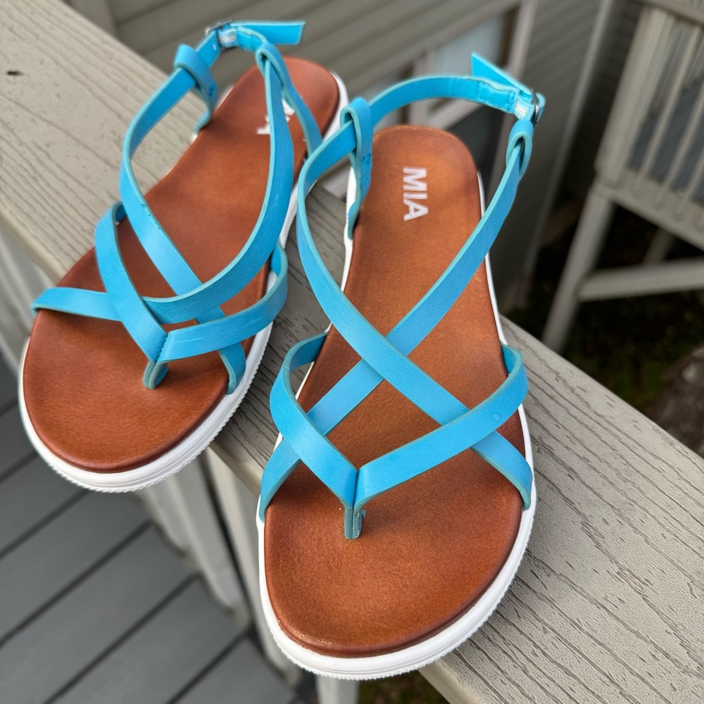 MIA Elena Turquoise Blue Strappy Flat Sandal